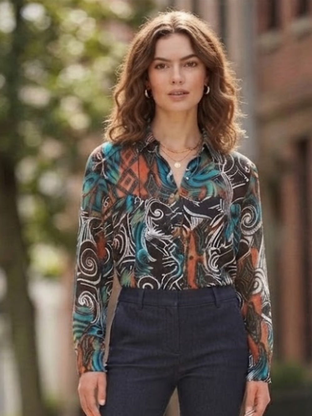 CHICO'S Picasso print Silk SHEER LONG SLEEVE BLOUSE top PABLO PICASSO